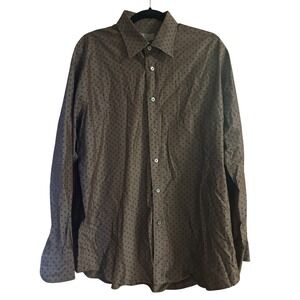 Canali 1934 Mens XL Brown Polka Dot 100% Cotton Button Down Shirt Made in Italy